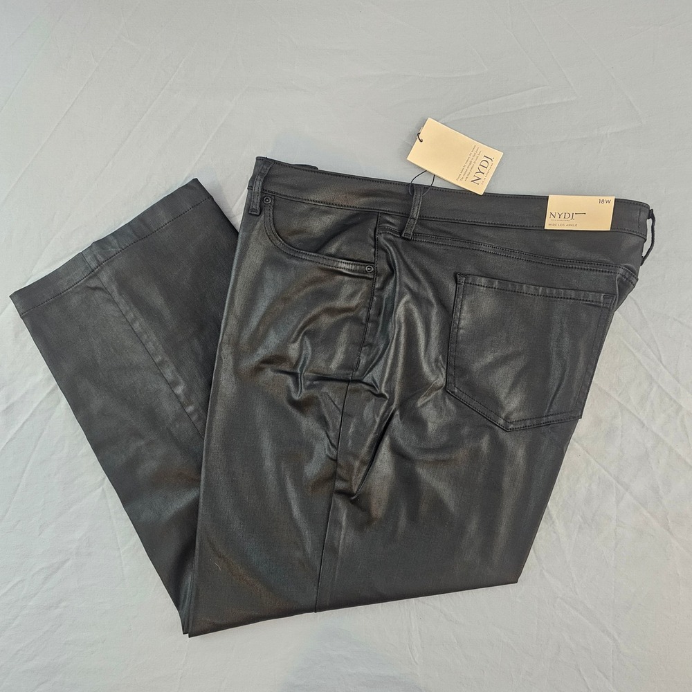 NYDJ Teresa Wide Leg Coated 18W Ankle Black Faux Leather Jeans NWT $109 L441